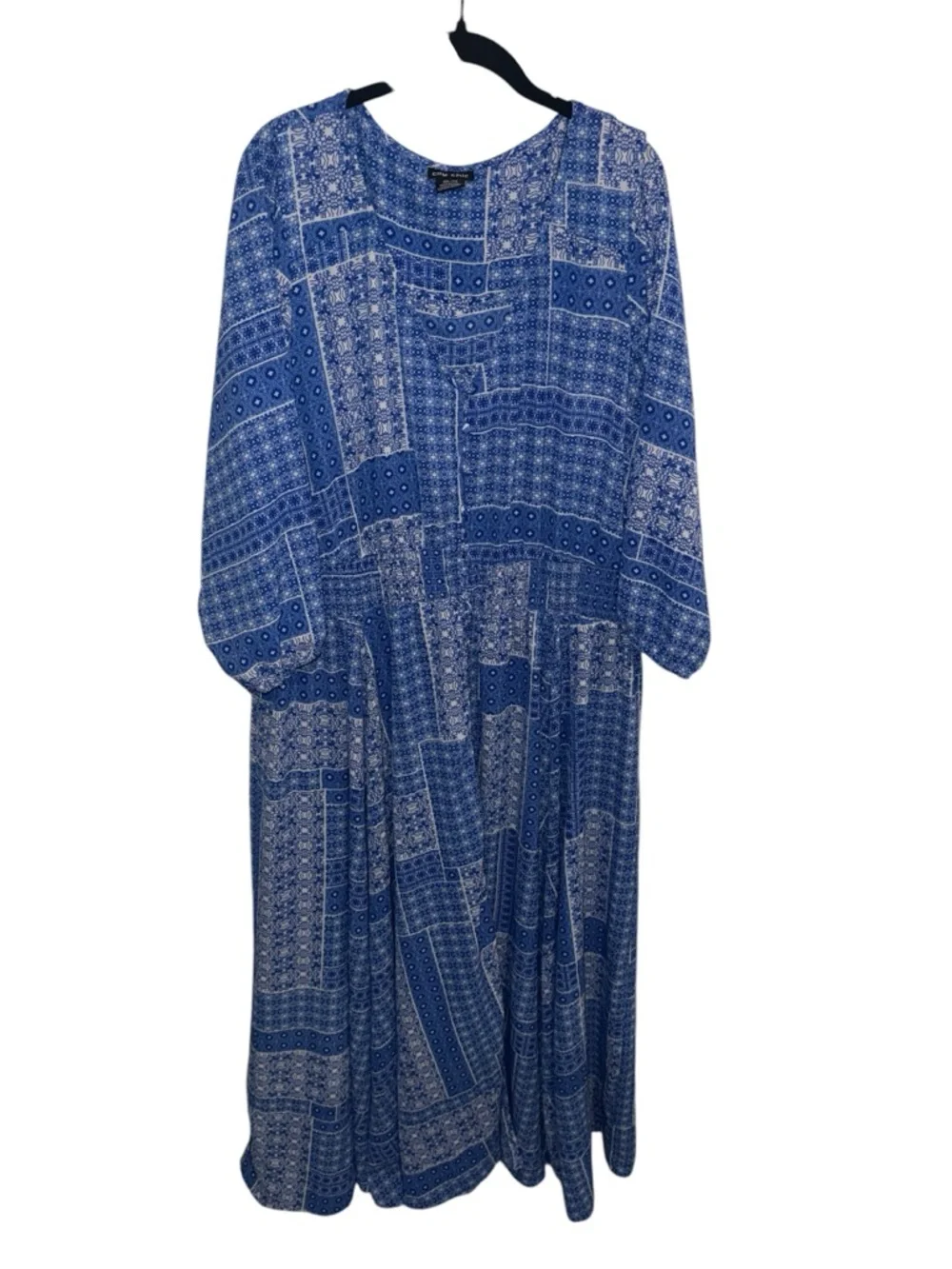 City Chic Blue Boho Maxi Dress XXL 24 Flowy Elastic Waist